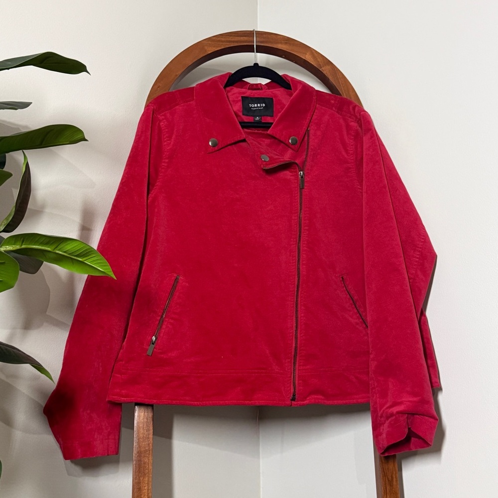 Torrid 3X Red Velveteen Moto Jacket